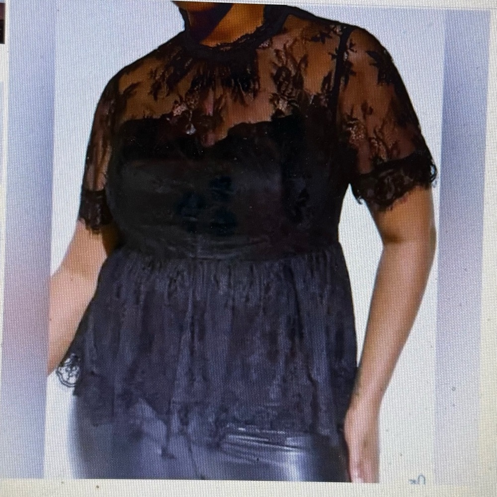Torrid Peplum Lace Mock Short Sleeve Top Blouse 1X 14-16 Deep Black NWT ❤️❤️